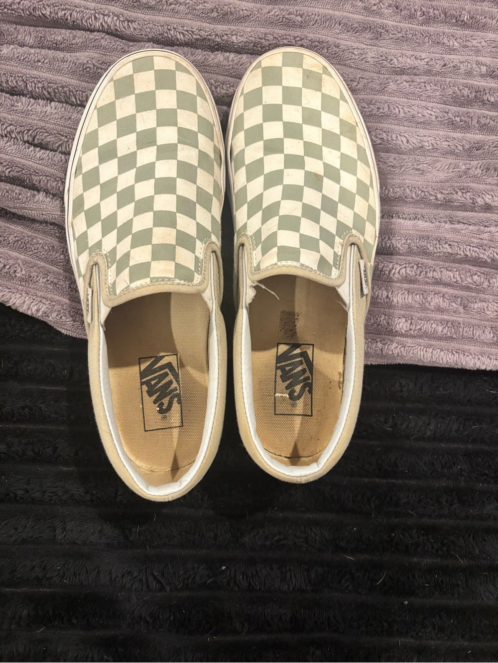 Vans Slip-On Checkerboard Loafers - Sage Green & White